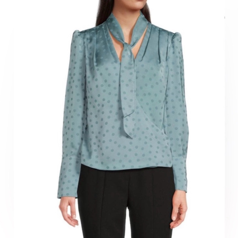 NWT Favorite Daughter Slate Blue Polka Dot Blouse
